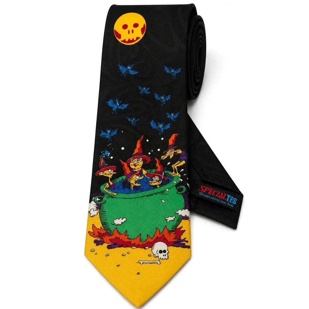Hallmark SpecialTies Necktie Black Halloween Witches Cauldron Bats Novelty USA